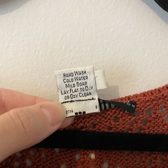 Peruvian Connection 2 Piece Set Crochet Open Knit Cardigan & Tank Orange Size M - Picture 3 of 13